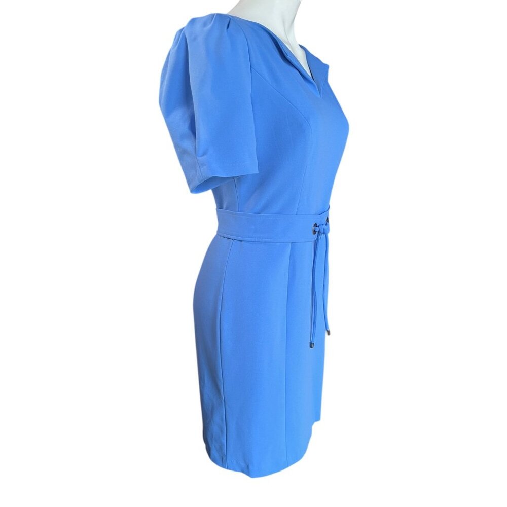 Karl Lagerfeld Paris Womens Blue Dress Size 10 Adjustable Belt Puff Sleeves READ - Picture 4 of 12